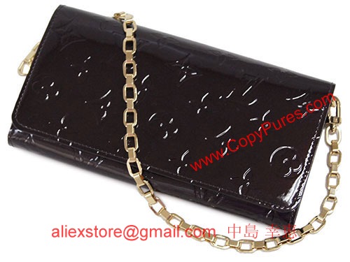 ルイヴィトンコピー財布　ヴィトン　LV　ヴェルニ　ファスナー長札　チェーン付き　長財布　ヴェルニ　ポルトフォイユサラ　チェーン　アマラント　M90088